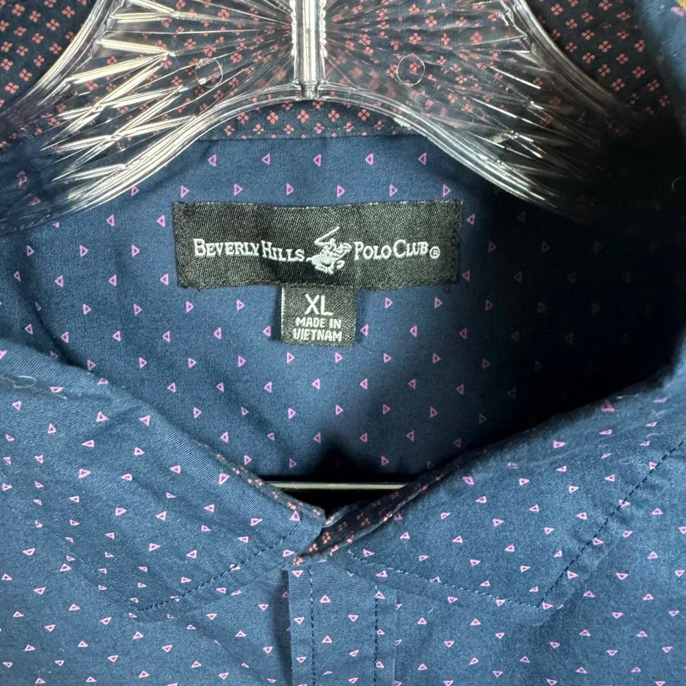 Beverly Hills Polo Club Button Down XL Short Sleeve Geometric Navy Blue